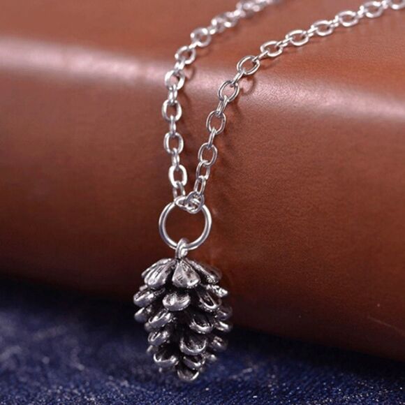 Gold OR Silver Small Pine Cone Adorable Necklace - Picture 6 of 8